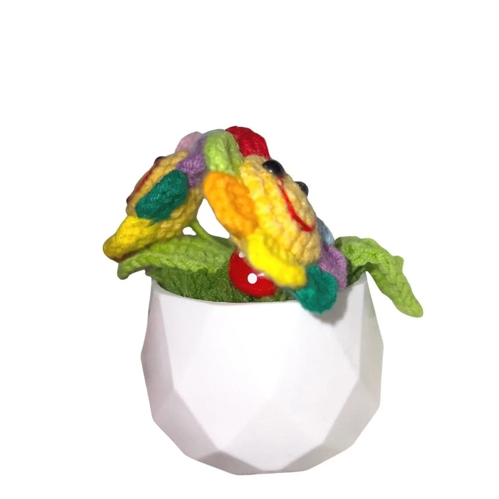 Crochet Flower Pot Amigurumi Smiling Flowers Desk Decor Handmade Gift Cute Plant